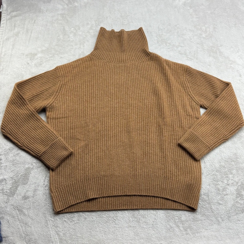 Ravella Sweater Women Large Brown 100% Cashmere Ribbed Turtleneck Quiet Luxury